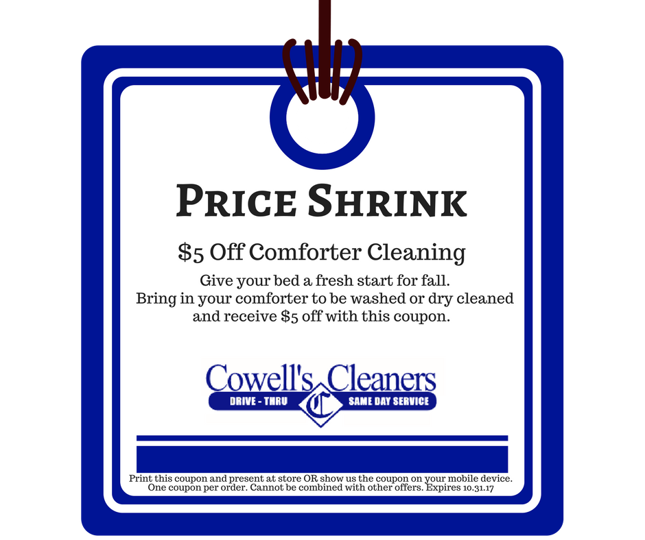 5 off comforter cleaning Cowell's Cleaners New Bern, NC